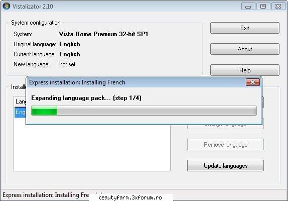 schimba limba vista change language vista wait for the process complete: express internal mode.