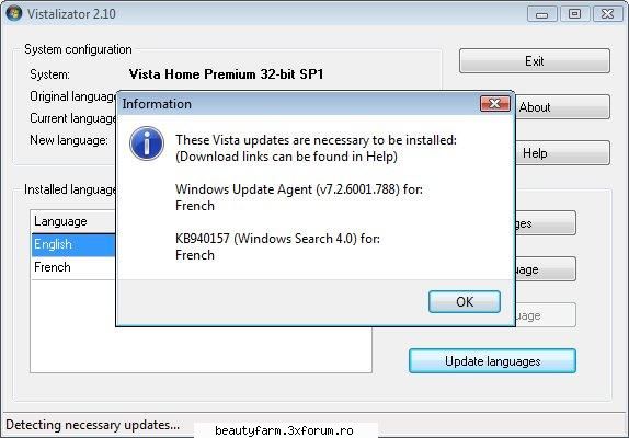 schimba limba vista change language vista press update languages: the list necessary updates shown,