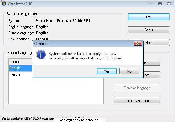 schimba limba vista change language vista 11. exit program restart the system for the changes take