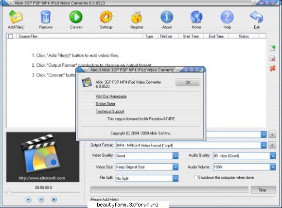 allok 3gp psp mp4 ipod video converter 6.2.0603 serial key video source supports avi, divx, xvid,