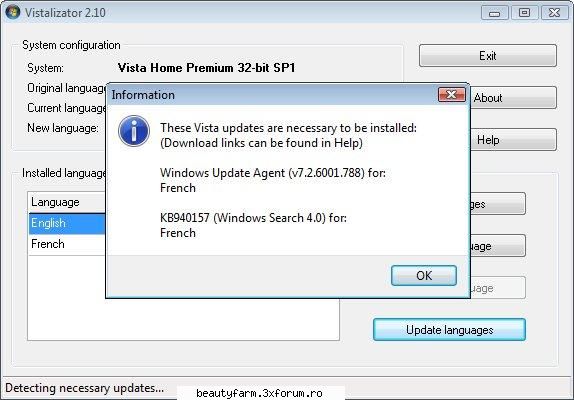 Schimba limba in Vista Change language in Vista - 8. Press Update languages: the list of necessary - SOFT-URI