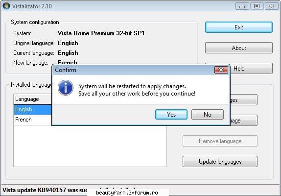 Schimba limba in Vista Change language in Vista - 11. Exit program to restart the system for the - SOFT-URI